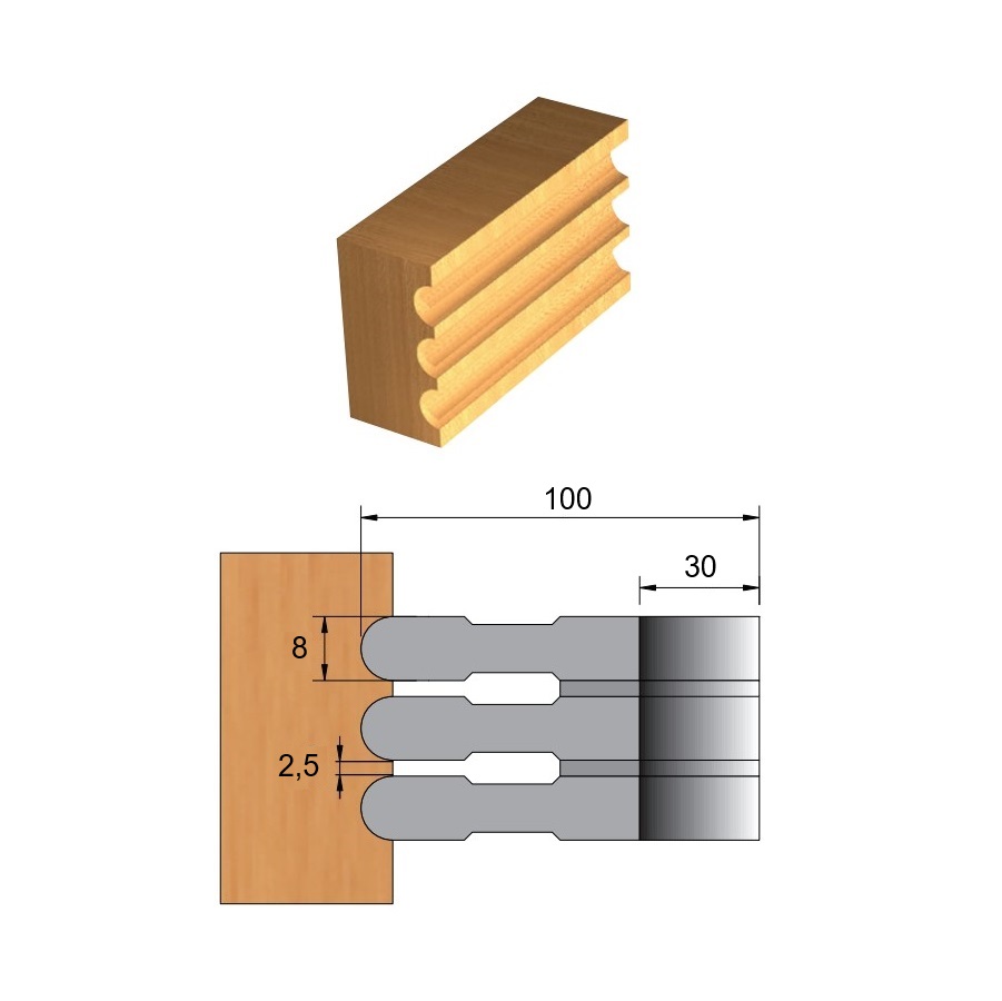 Fresas para Canal Redondo Múltiplo de Aço Ø100 x 8 x 30 - 6 Dentes - Cód. 2551.02